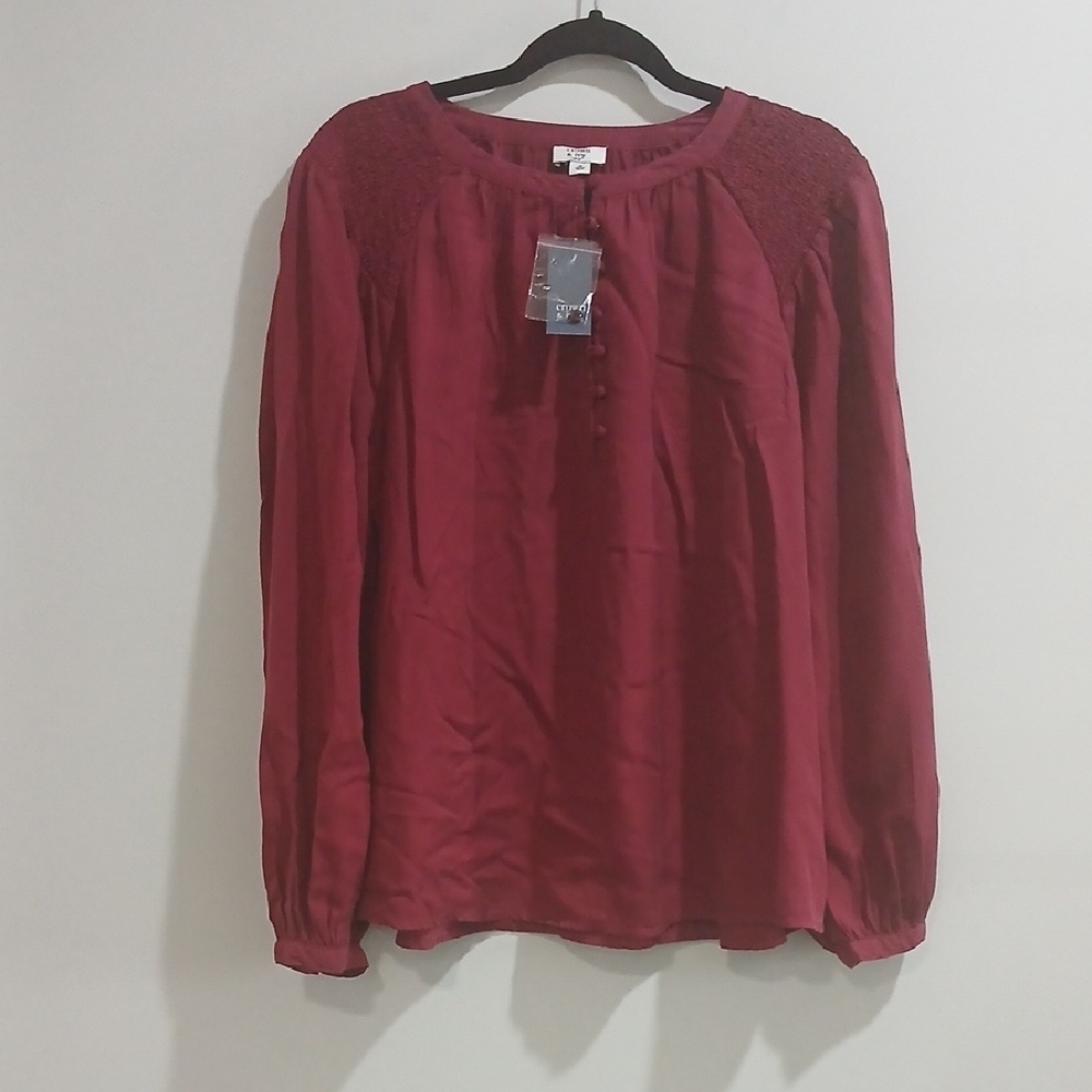 Crown & Ivy Rich Cranberry Red Blouse Sz 1x Long Sleeve New With Tag